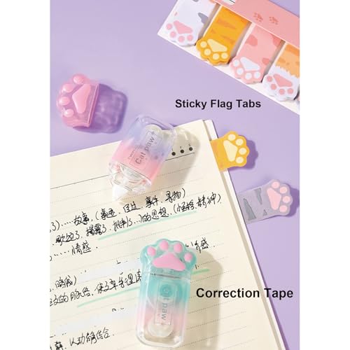 MOZXIRZ 9 Pcs Cute Green Stationery Set Cat Paw School Supplies Kawaii Office Supplies Including Pens Highlighter Pencil Sharpener Eraser Correction Tape Ruler Sticky Flag Tabs (Gradient Green) - color: Gradient Green