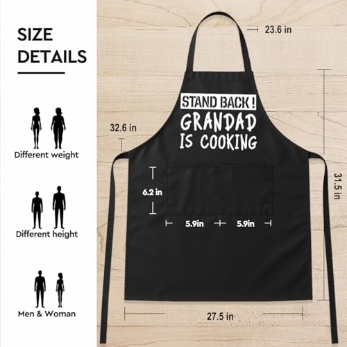 Funny Black Grill Apron with Pockets for Man,Dad,Husband,Father in Law,Chef Daddy Grilling Apron BBQ Cooking Gifts - color: Grandpa Apron-1