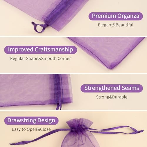 50PCS Purple Organza Bags 3x4, Organza Small Gift Bags Mini Sheer Clear Mesh Sachet Potpourri Jewelry Pouches Drawstring for Candy Treat Wedding Birthday Halloween Party Favors - color: Purple