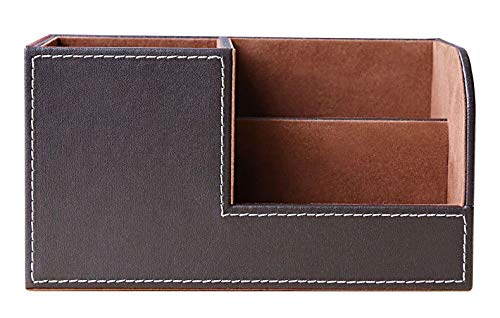 Leather Multi-Function Desk Stationery Organizer Storage Box Pen/Pencil, Cell Phone, Business Name Cards, desk organizers (Coffee) - color: Coffee