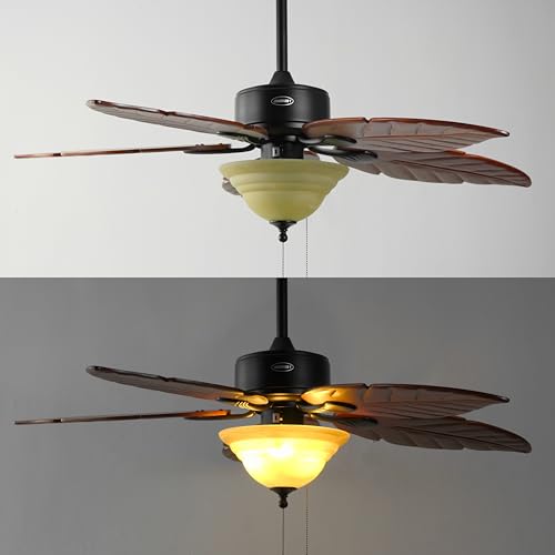 JONATHAN Y Poinciana 52" Coastal 3-Light Palm Leaf Ceiling Fan, Dark Brown - color: Dark Brown