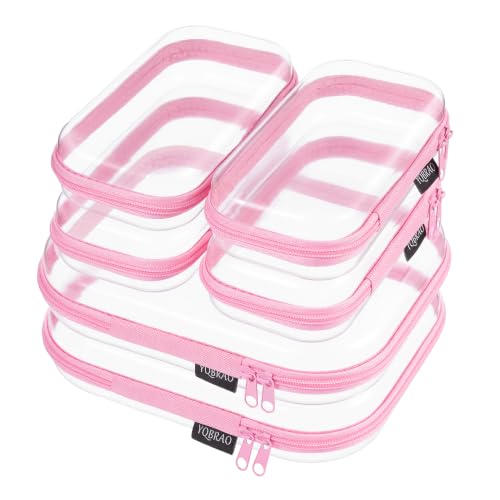 YQBRAO Clear Hard Shell Zipper Cases, 6 Travel Organizers, 2M 4S, Pink - color: Pink, size: 6 Pack (2M+4S)