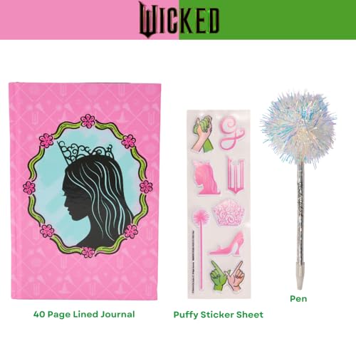 Innovative Designs Wicked Journal Set with Pen & Puffy Sticker Sheet, 5 x 7 Hardcover Lined Notebook, Glinda Journal