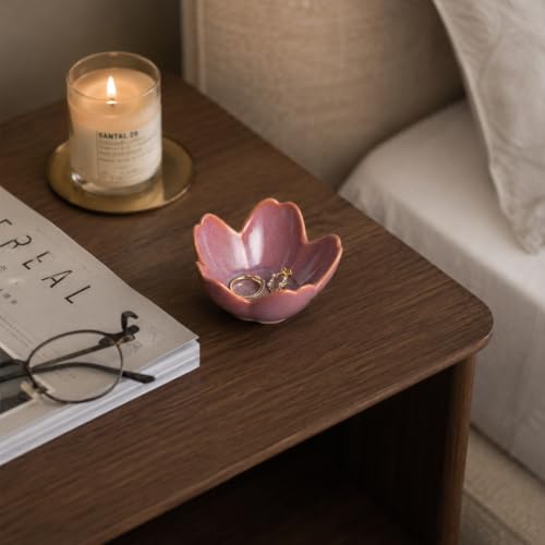 Floral Ceramic Jewelry Tray, 3.5" Ring Holder Trinket Bowl - color: purple