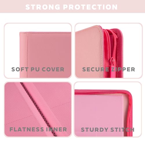 Pink Card Binder 4 Pocket, Trading Card Binder with Zipper, Holds 160 Cards - color: Pink