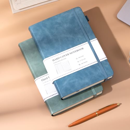 CAGIE Journals Notebooks for Women Men 2 Pack: Journaling Notebooks Journals for Writing Work Leather Diary Hardcover A5 Thick Note Taking Green& Blue - color: Green Blue, style: Lined A5