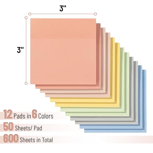 Mr. Pen- Sticky Notes, 3"x3", 12 Pads, 600 Sheets, Colorful - color: Autumn