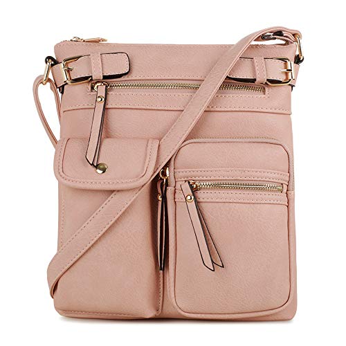 SG SUGU Katie Lightweight Medium Crossbody Bag Shoulder Bag with Multi Pocket for Women - color: Blush