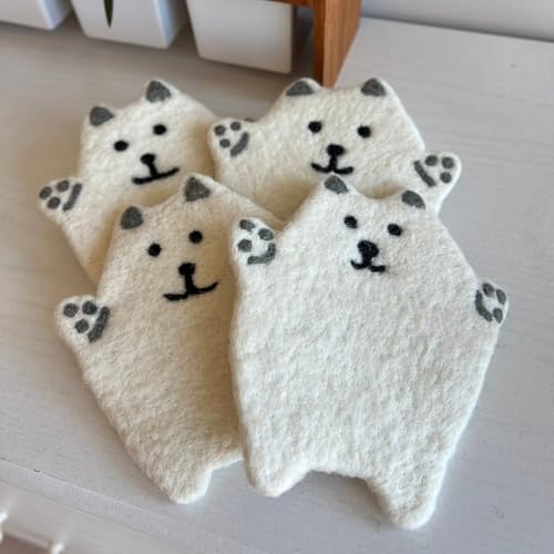Humble Hilo Handmade Animal Felt Coaster Set of 4, Absorbent Coaster for Animal Lover (Polar Bear) - color: Polar Bear