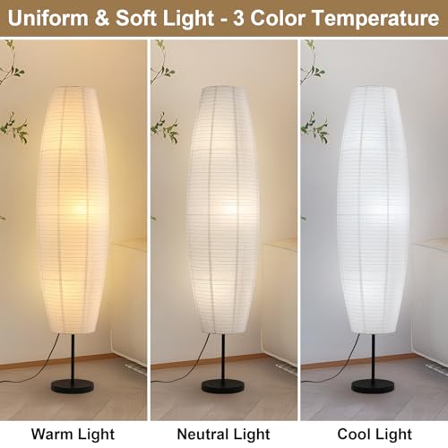 Paper Lamp Floor Lamp White Paper Lantern 3-Lights Bulbs Included - color: Oval White & Black