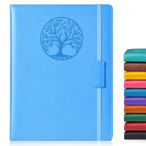 Biuwory B5 Leather Journal Notebook, 256 Lined Pages, Hardcover 7.8"×10.2" - color: Light blue, size: Lined-256 Pages (7.8"×10.2")