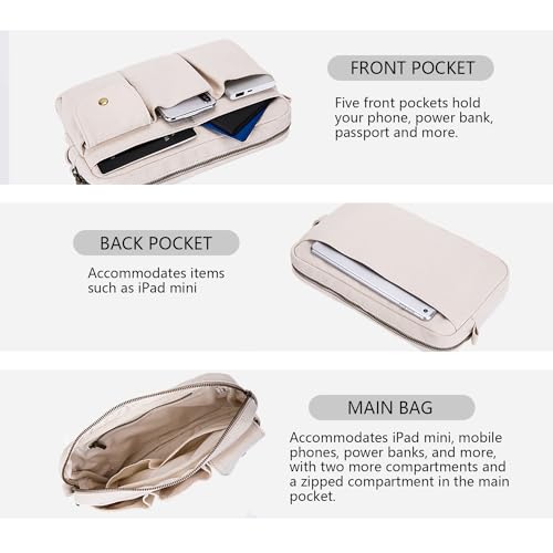 Pencil Holder Storage Bag for Women Large Capacity Zippered Pencil Case with Multiple Pockets Canvas Stationery Organizer for Office Travel & Daily Use - color: Beige/Canvas
