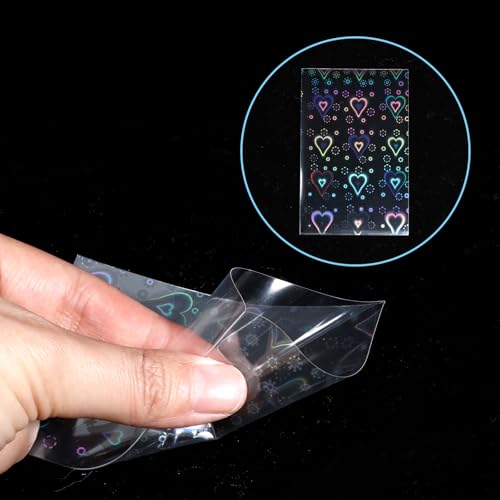 100 Pcs Photocard Sleeves Love Heart-Shape Laser Flashing Card Sleeves Trading Cards Sleeve Holographic Foil Protective Cover Foil Card Protective Sleeve 65x90mm