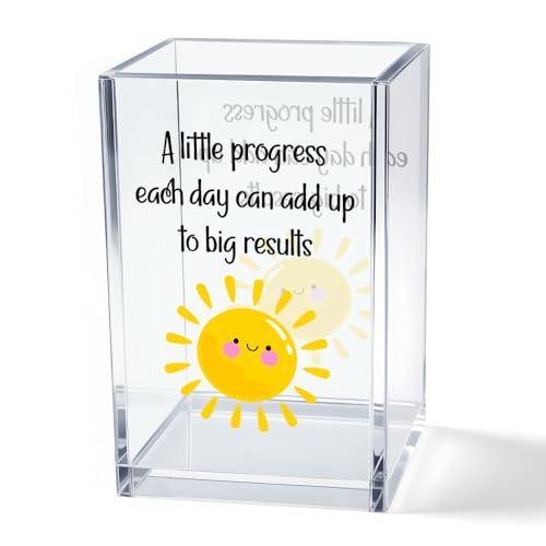 A Little Progress Each Day Can Add Up To Big Results Acrylic Cosmetic Pencil Pen Holder Cup, Inspirational Sun Desk Organizer for Classroom Office, Motivational Gifts for Women Girl Therapist - style: Little Progress