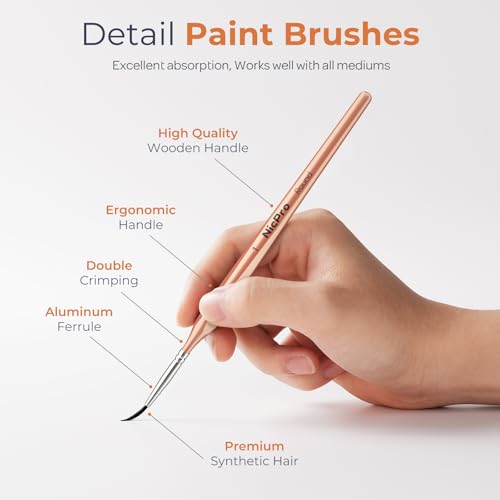 Nicpro Detail Paint Brushes, 10 PCS Fine Tip Miniature Paint Brush Set - color: Rose Gold, size: 20/0-6