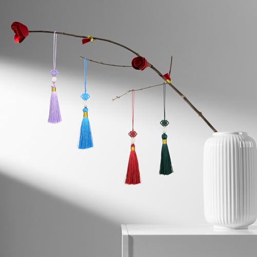 Beautyflier 24PCS Chinese Knot Tassel Pendant for Phone Case, Mini Mala Tassels with Hanging Loop, Jade Beads and Charms for Home Office Decor, Car Hanging Decoration, Graduation (8 Colors #2) - color: 8 Colors #2