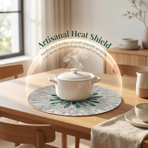 7.5" Mother of Pearl Shell Placemat, Round Decorative Charger Plate - color: Green leaf shell