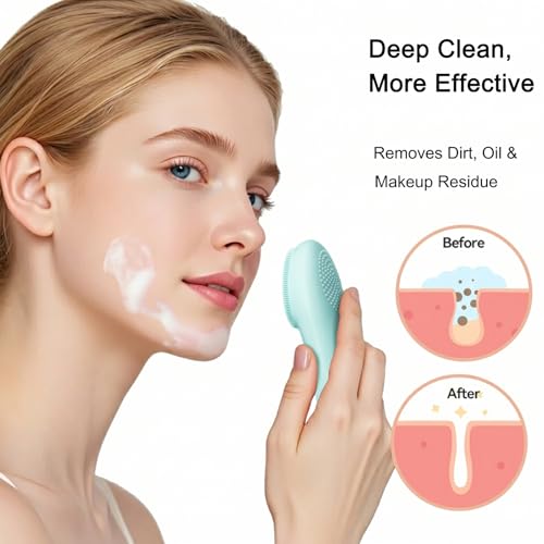 Silicone Facial Cleansing Brush，500mAh Rechargeable Face Scrubber，IPX7 Waterproof Electric Face Scrubber with 5 Adjustable Levels,for Deep Cleaning,Exfoliating & Massaging (Blue) - color: Blue