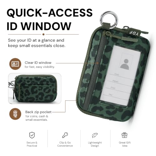 Small Wristlet Wallets for Women with Clear ID Window, Keychain Coin Purse - color: Sage Green Leopard