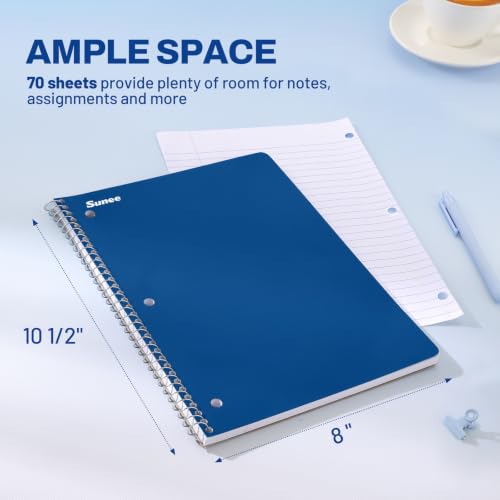 SUNEE Spiral Notebooks, 1-Subject, 5 Pack, College Ruled Paper, 8" x 10-1/2", 70 Sheets per Notebook, 3-Hole Punched Paper, Spiral Lined Notebooks for School, Work, Classic Colors - style: Classic | 5 Pack
