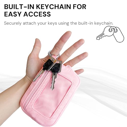 Small Wristlet Wallets for Women with Clear ID Window, Keychain Coin Purse - color: Pink