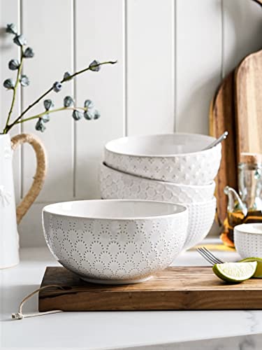 LE TAUCI Large Soup Bowl 42 OZ, Ceramic Kitchen Bowl Set for Soup, Pho, Chip, Pasta, Fruits, Salad, Noodle and Ramen- 7 Inch, Set of 4, Arctic white - size: 7 INCH