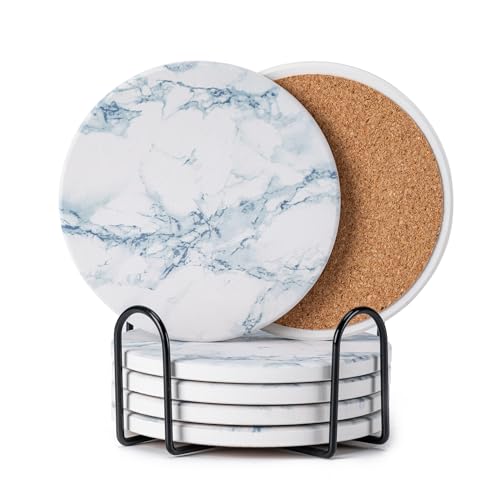 6Pcs Absorbent Coasters Set with Holder,Ceramic Drink Coaster,4 in（A6） - color: Style 6