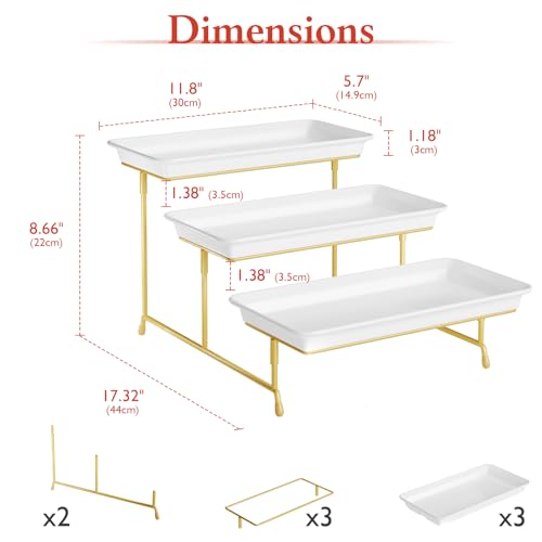 Bumusty 3-Tier Melamine Serving Tray Set, 11.5 x 5.6 in, Gold Stand - color: Gold, size: 11.8" x 5.7"