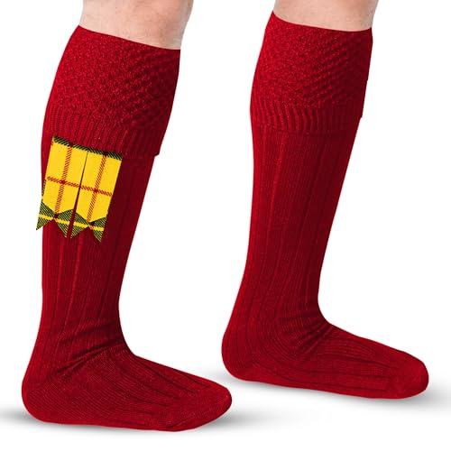 DSS KILTS-Kilt Hose, Tradional Scottish Kilt Scocks Wool Blend, Bubbled Design Kilt Socks for USA Shoe Sizes - color: Red, size: Medium