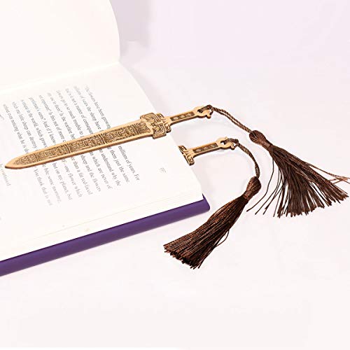 Handmade Natural Bamboo Bookmark with Beautiful Tassels,Vintage Style Bookmark is A Unique Gift for Teachers, Students, Men and Women - 4Pcs (Sword)