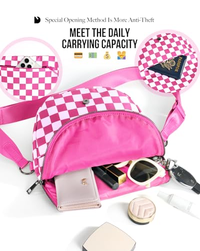 Crescent Bag for Women,Medium Nylon Crescent Bag Single Shoulder Bag - color: Crossbody bag- Rose Checkered