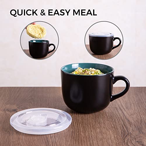 GBHOME Ceramic Soup Mugs with Lid, 24 oz Soup Cups with Hanlde for Coffee,Cereal,Salad,Noodles,Tea, Microwave &Dishwasher Safe, Set of 4, Red inside with Vented lid - color: Red