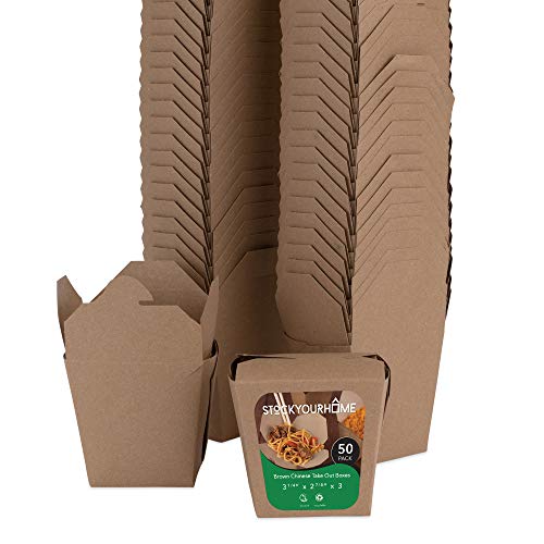 Take Out Food Containers 16 Oz Microwaveable Kraft Brown Paper Chinese Takeout Box (50 Pack) Leak and Grease Resistant Stackable Pint Size To Go Boxes - Recyclable Food Containers - Party Favor Box - size: 16 oz.