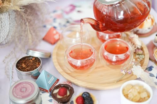 Teabloom Teacups - Double Walled Insulated Glasses - Set of 2 (3.4oz / 100ml) Heatproof Borosilicate Tea and Espresso Cups - Celebration Teacup Collection