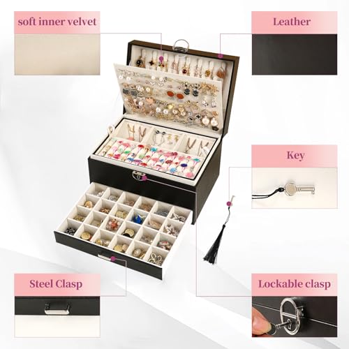 BOOVO Large Jewelry Boxes For Women (Black) - color: Black, size: 5 layer
