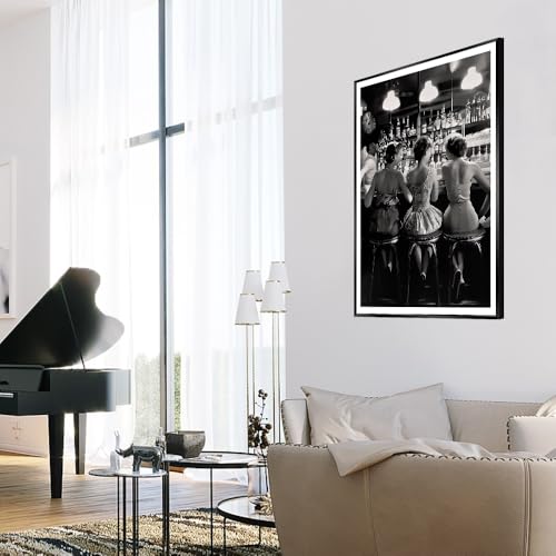 Vintage Black and White Posters Trendy Women Drink Cocktail Wall Art Funky Girly Room Decor Retro Alcohol Canvas Prints Friends Pictures for Bar Cart Apartment Dorm Aesthetic 16x24in Metal Black Frame - color: Black Frame 1, size: 24"L x 16"W