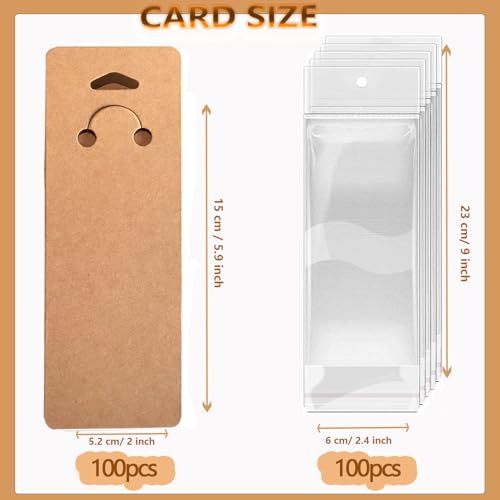 100 Set Keychain Display Cards with Bags,Jewelry Packaging Blank Hanging Cards for Selling - color: Brown 5.9"x2"