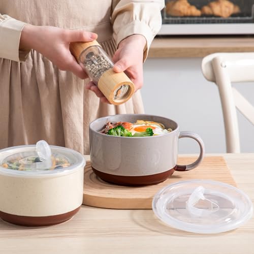 Jumbo Ceramic Soup Bowl with Lid, Microwave Safe - Grey - color: Gray, size: Set of 1