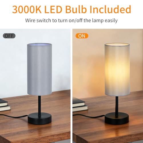 RISLG 2 Pack Small Table Lamps for Bedroom, Bedside Lamps for Nightstand with Wire Switch, Minimalist Modern Desk Lamps with Linen Fabric Shade for Kids Room Living Room Office Dorm, Bulb Included - color: 2 Pack Gray-Black, size: 13in