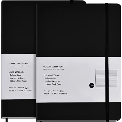 Coopay 2 Pack B5 Journal Notebooks Classic College Ruled Notebooks Hardcover Lined Journals for Office Home School Business Writing Note Taking, 10.2 x 7.5 inch, 100GSM Thick Paper, 160 Pages (Black) - color: Black