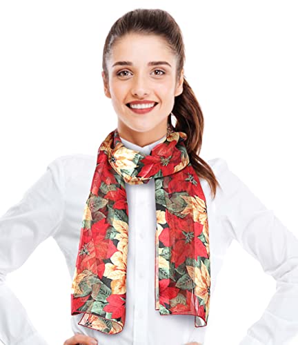CBC Crown Christmas Scarf - Christmas Theme Candycane, Poinsettia Scarf - color: Poinsettia-gold Multi