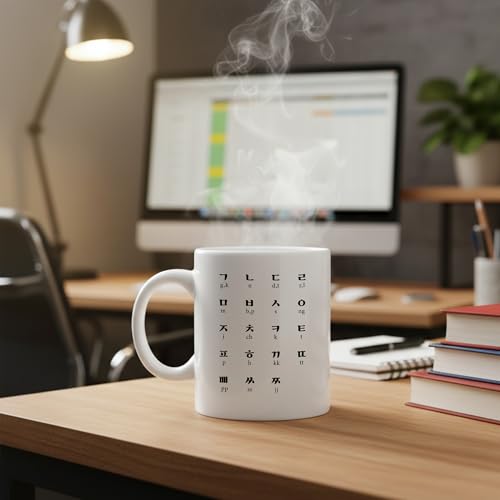 Panvola Hangul And English Alphabet Korean Ceramic Mug 11oz White