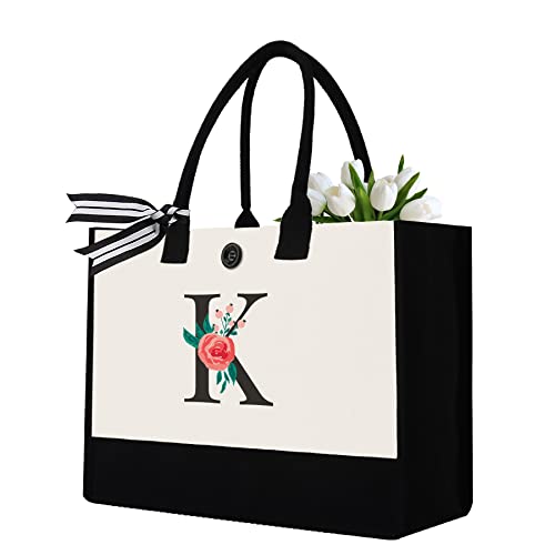 Initial Canvas Tote Bag, Personalized Monogrammed Tote Bag