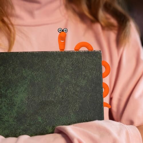 Funny Bookworm Clip Bookmarks for Kids - Orange - color: Orange