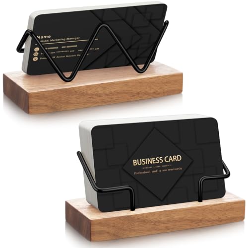 Amyhill 2 Pieces Wood Business Card Holder for Desk,Light Wood Color, Black - color: Light Wood Color, Black