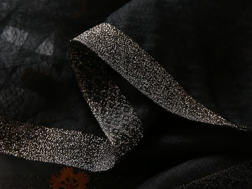 Jeelow Long Silk Blend Embroidered Floral Shawl Scarf Wrap for Women - color: Black Elegance