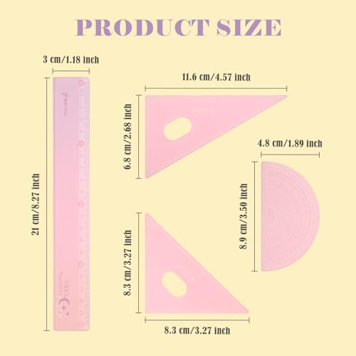 BAYTORY 12Pcs Transparent Ruler Set, Shatterproof Colorful Acrylic Rulers, Clear Lightweight Geometry Set, Student Stationery Measuring Tool, for School and Office (Macaroon Colors)