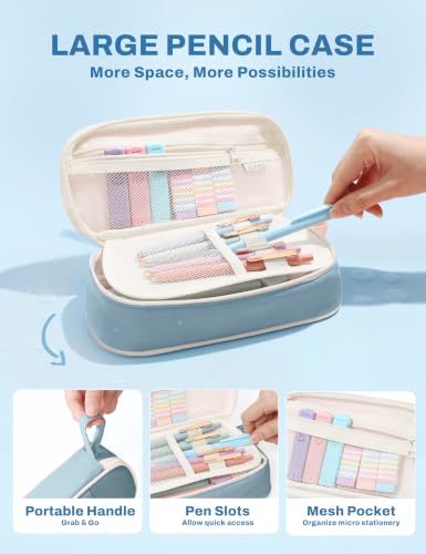 SUNEE Pencil Case with Supplies, 35PCS Aesthetic Stationery Set, Blue - color: Blue, style: 35 Pack