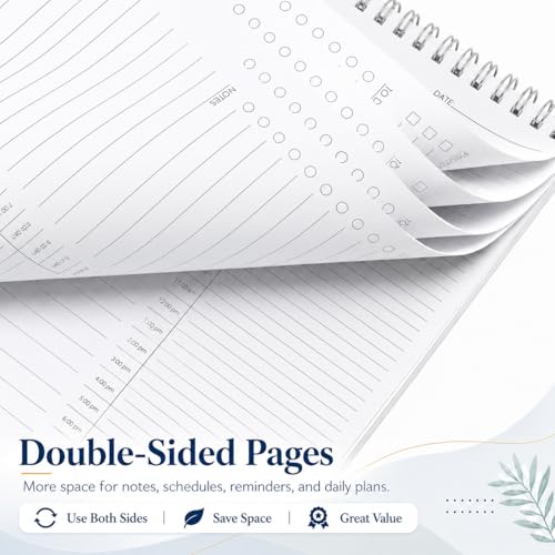 Undated 24 Hour Daily Planner with To Do List for Work & Personal Life - color: White-Hourly-R