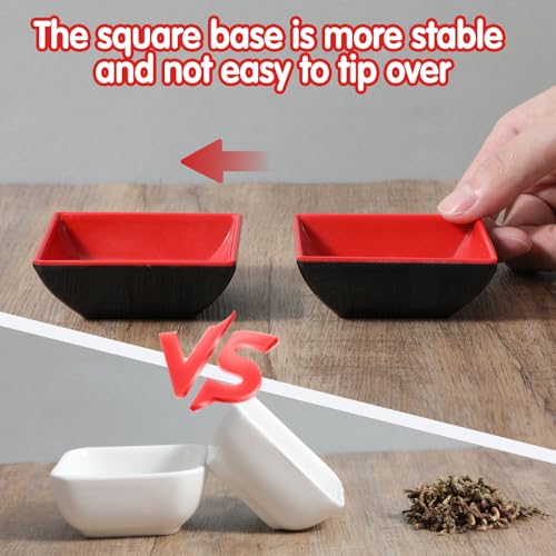 30 Pcs Dipping Bowls Soy Sauce Dishes Dipping Sauce Bowl Dip Serving Bowls Set Black Red Side Small Dish Bowls Melamine Sauce Cups Pinch Bowl for Condiment, Sauce, Soy, BBQ, Desserts(Square)